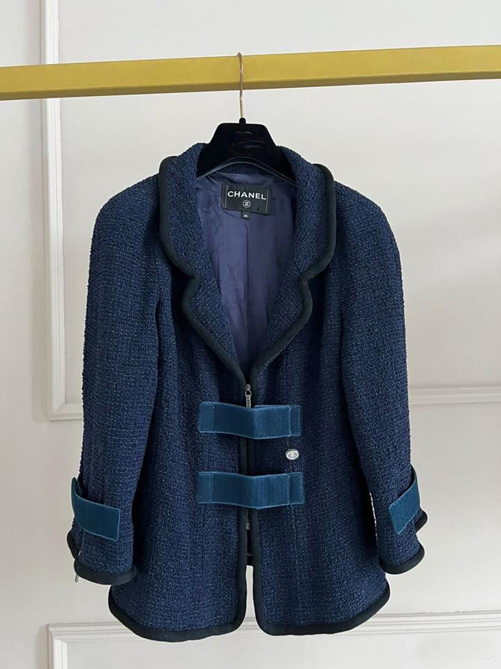 Chanel Navy Tweed Velcro Accents Jacket For Sale 1