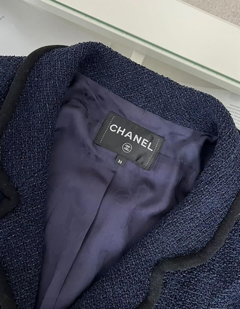 Chanel Navy Tweed Velcro Accents Jacket For Sale 2