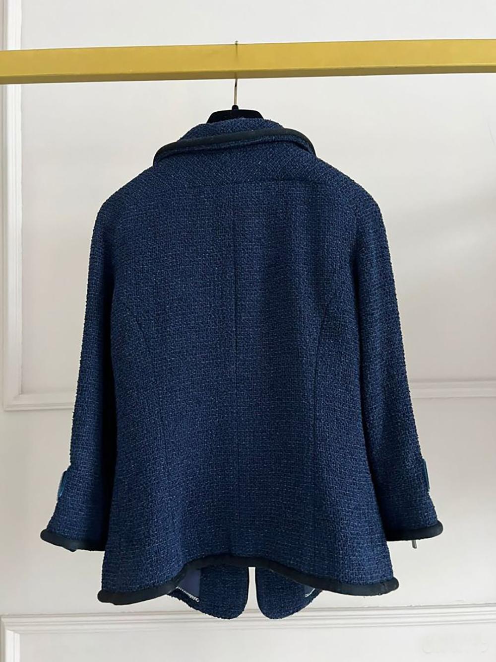 Chanel Navy Tweed Velcro Accents Jacket For Sale 4