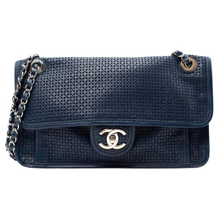 Chanel Navy Up In The Air Perforated Leather Flap Bag For Sale at 1stDibs