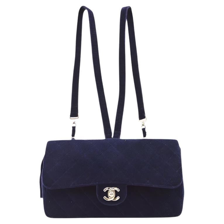 Chanel Navy Velvet Shoulder Flap Blackpack Vintage Silver HW, 1996 en venta