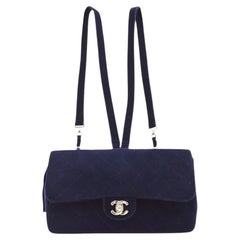 Chanel Navy Velvet Shoulder Flap Blackpack Vintage Silver HW, 1996