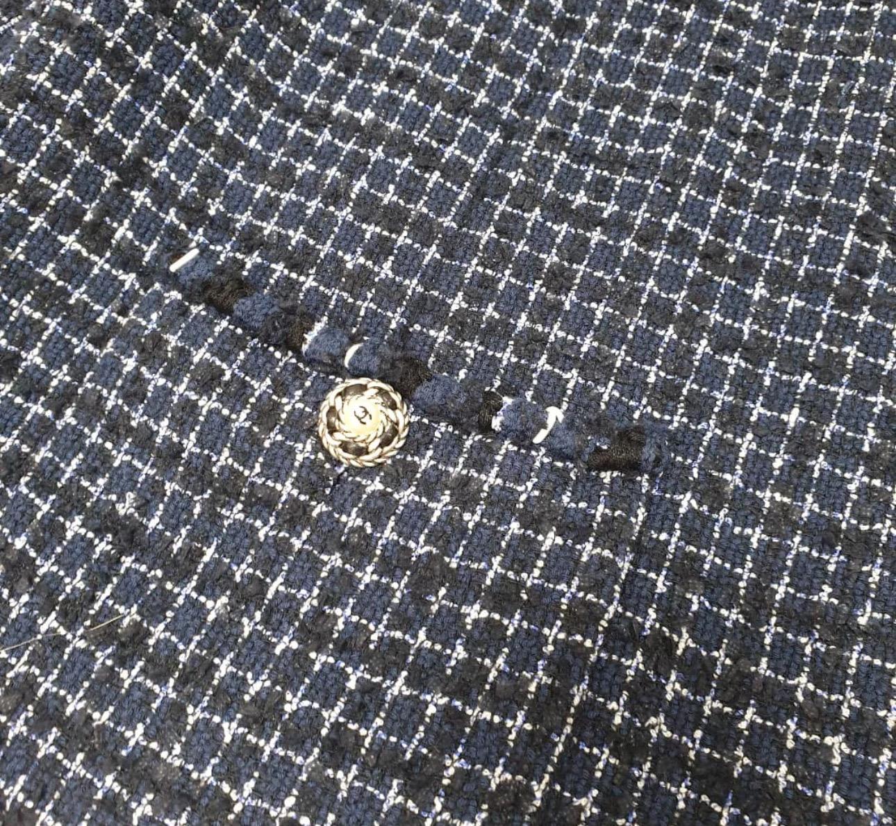 CHANEL Navy/White Braid Trim Tweed Jacke Sz.44 Damen im Angebot