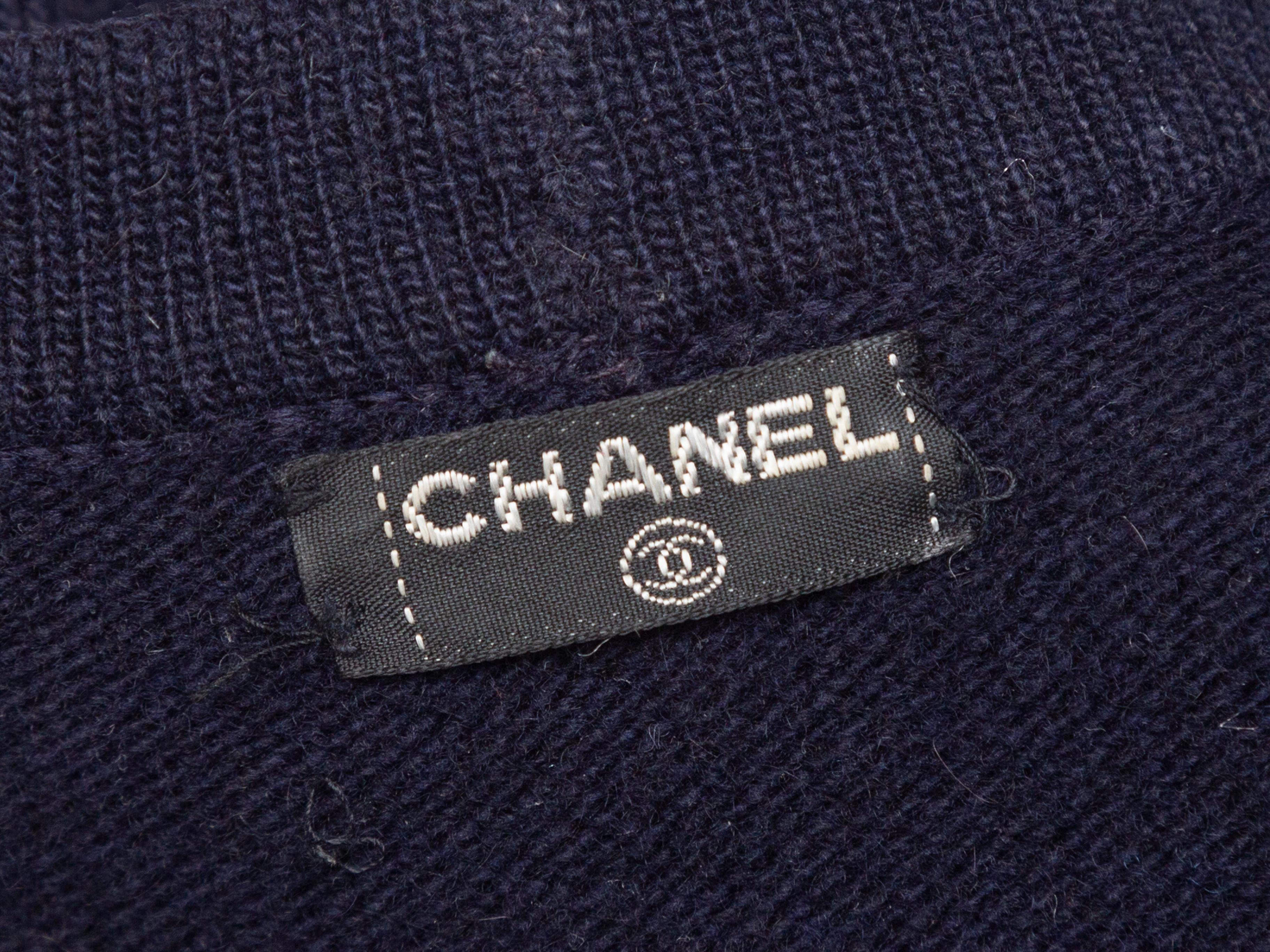 Women's Chanel Navy & White Double-Breasted Cashmere Cardigan