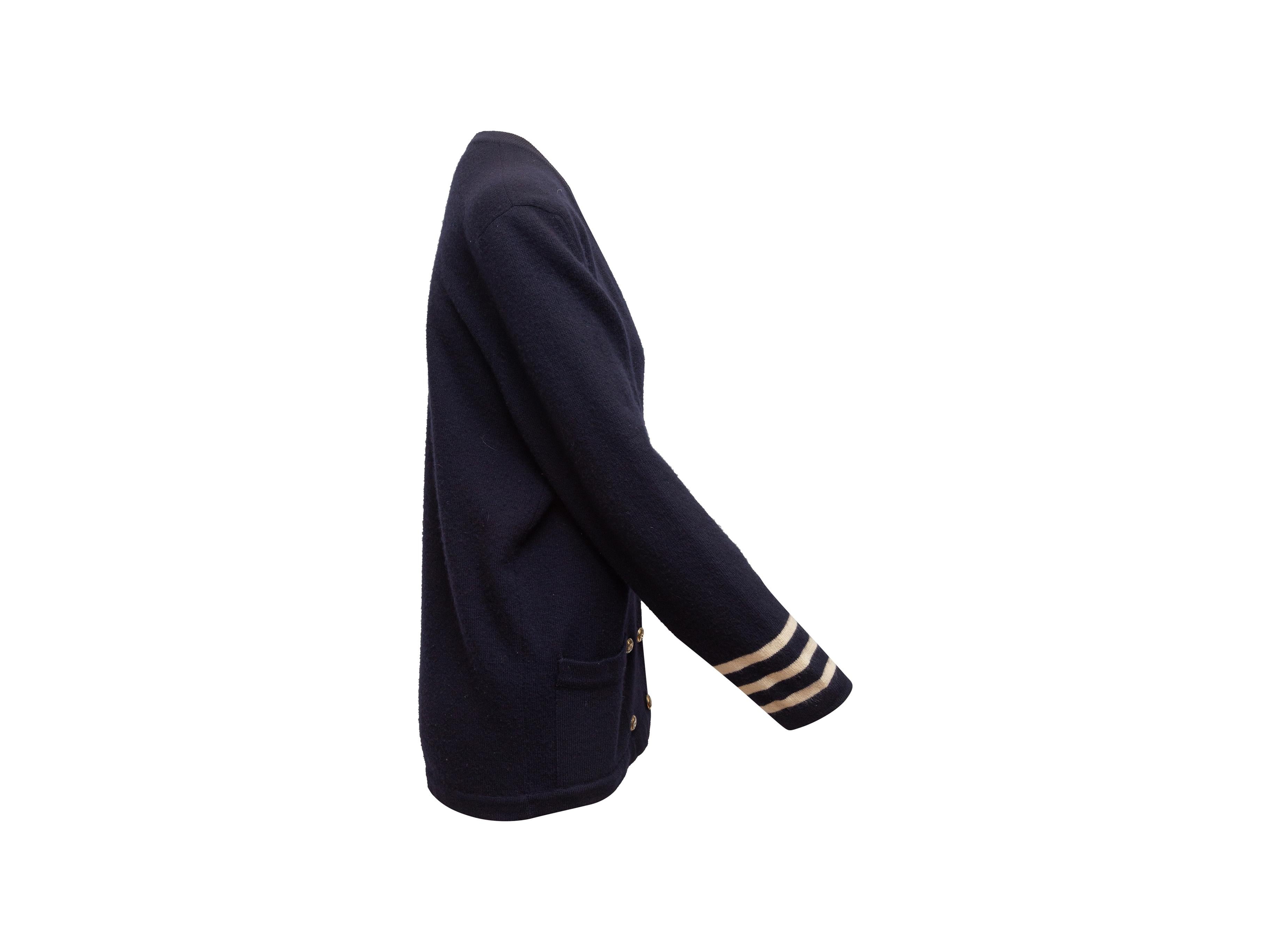 Chanel Navy & White Double-Breasted Cashmere Cardigan 1