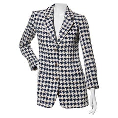 Chanel Navy & White Houndstooth Tweed Blazer Spring/Summer 2018 Size FR 34