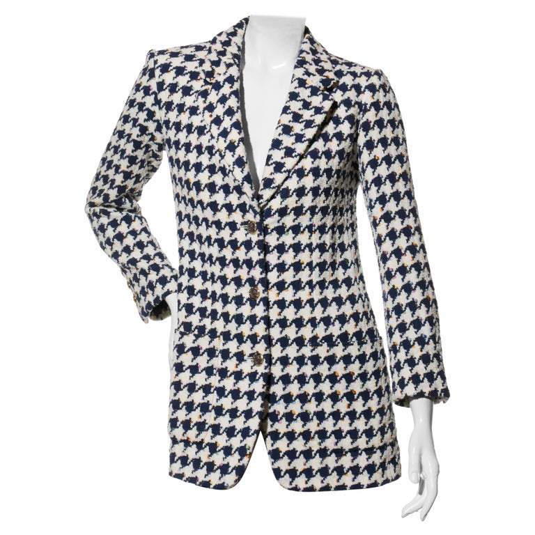 Chanel Blazer in tweed pied-de-poule bianco e blu primavera/estate