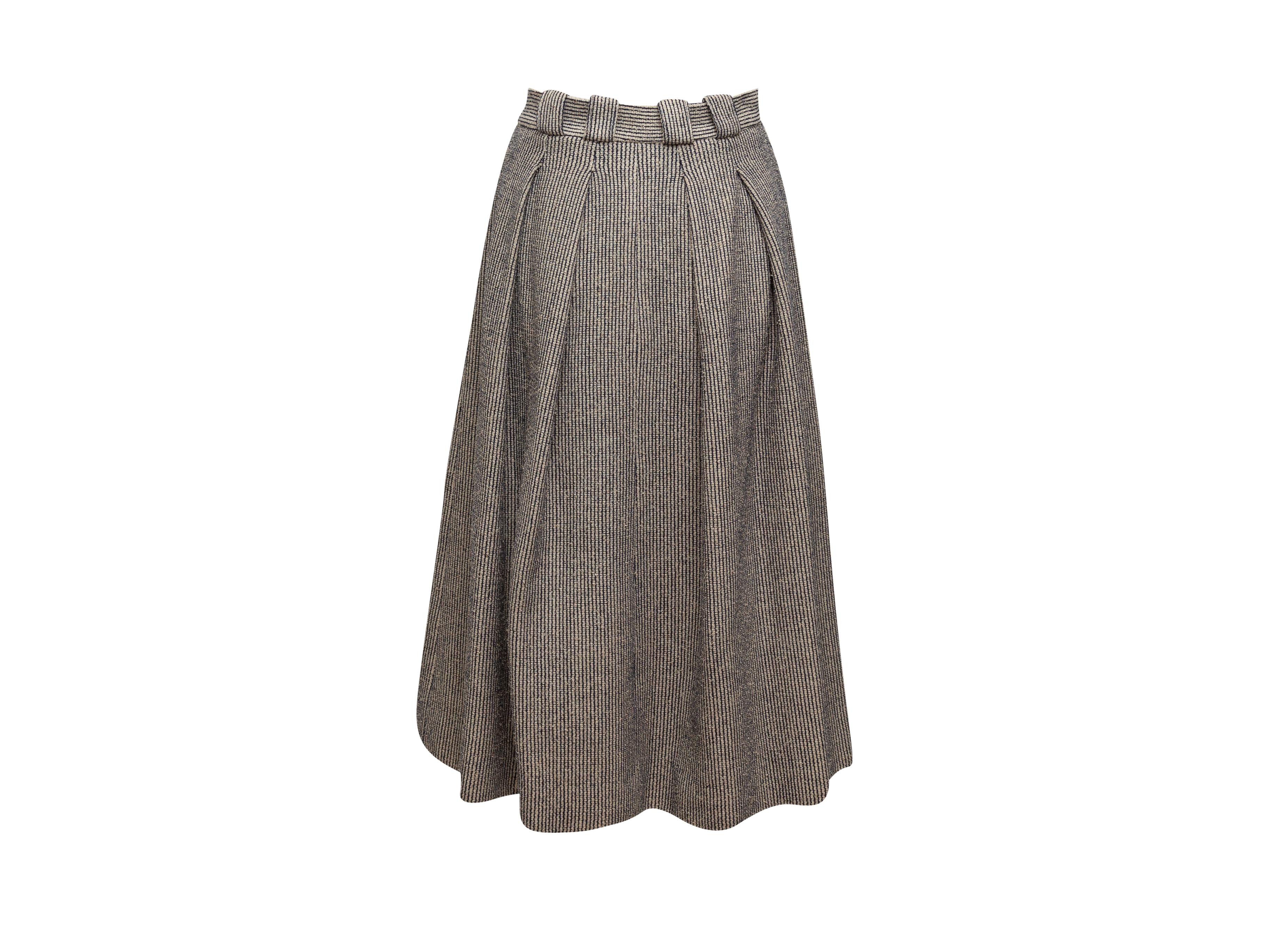 Gray Chanel Navy & White Tweed Pleated Skirt