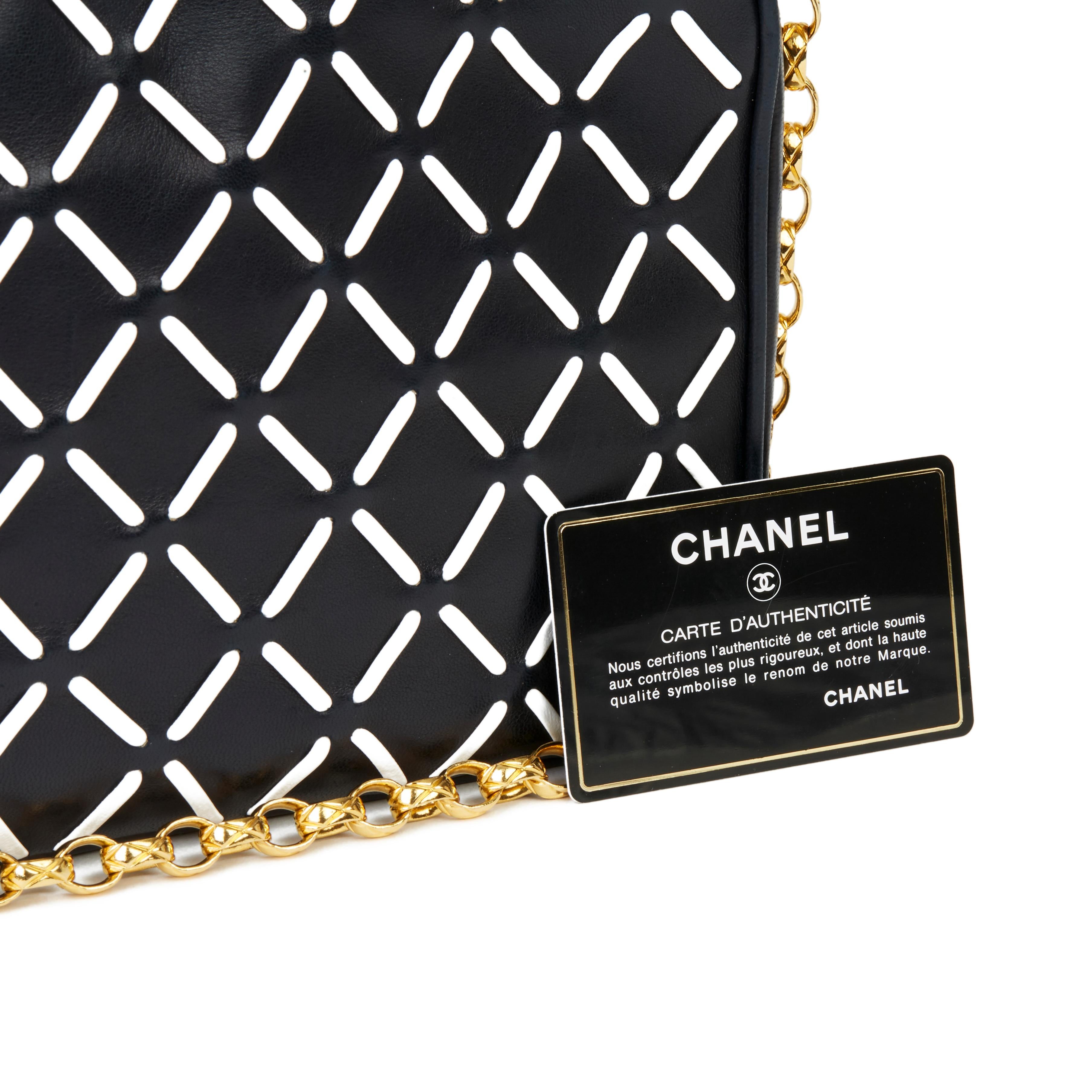 Chanel Navy & White Woven-Stitched Lambskin Vintage Timeless Fringe Camera Bag 5