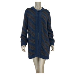 CHANEL Navy Wool Alpaca Striped Chunky Cardigan Sz 34