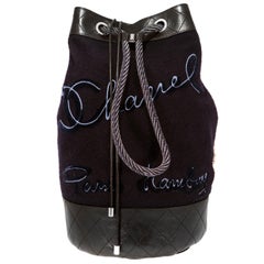 Chanel Navy Wool and Leather Paris Hamburg Sling Backpack