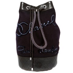 Chanel Navy Wool and Leather Paris Hamburg Sling Backpack 