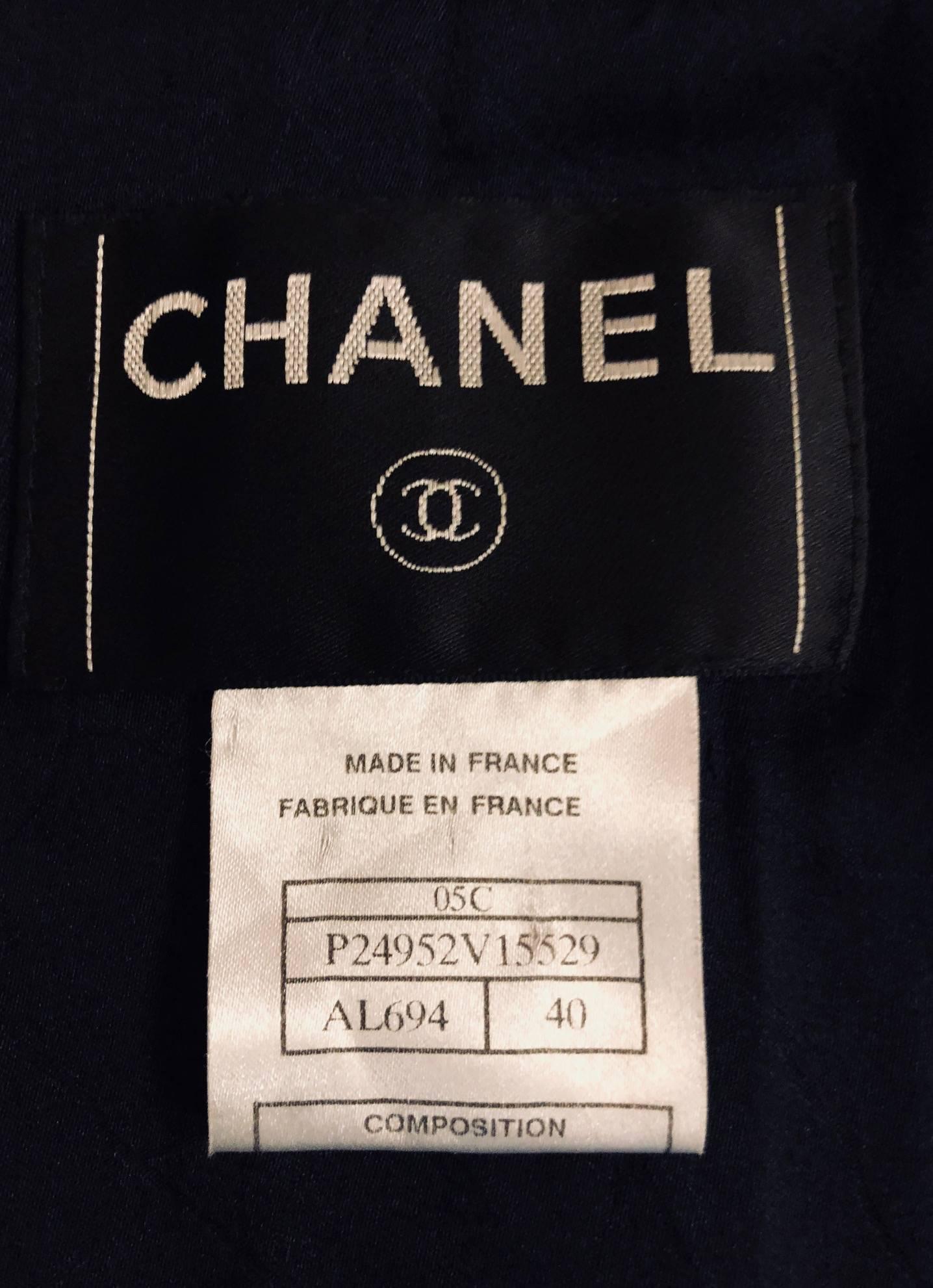 Chanel Navy Wool Boucle Fitted Jacket With Iconic No. 5 Coat of Arms on Pocket 1