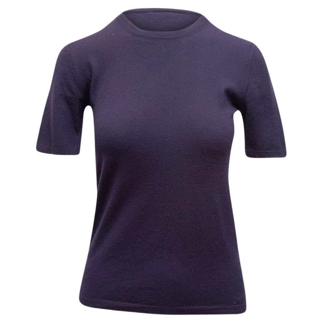 Chanel Navy  Wool & Cashmere-Blend Short Sleeve Top
