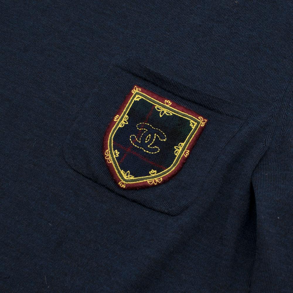 Chanel Navy Wool Jumper W/ CC Badge XS 34 FF 4