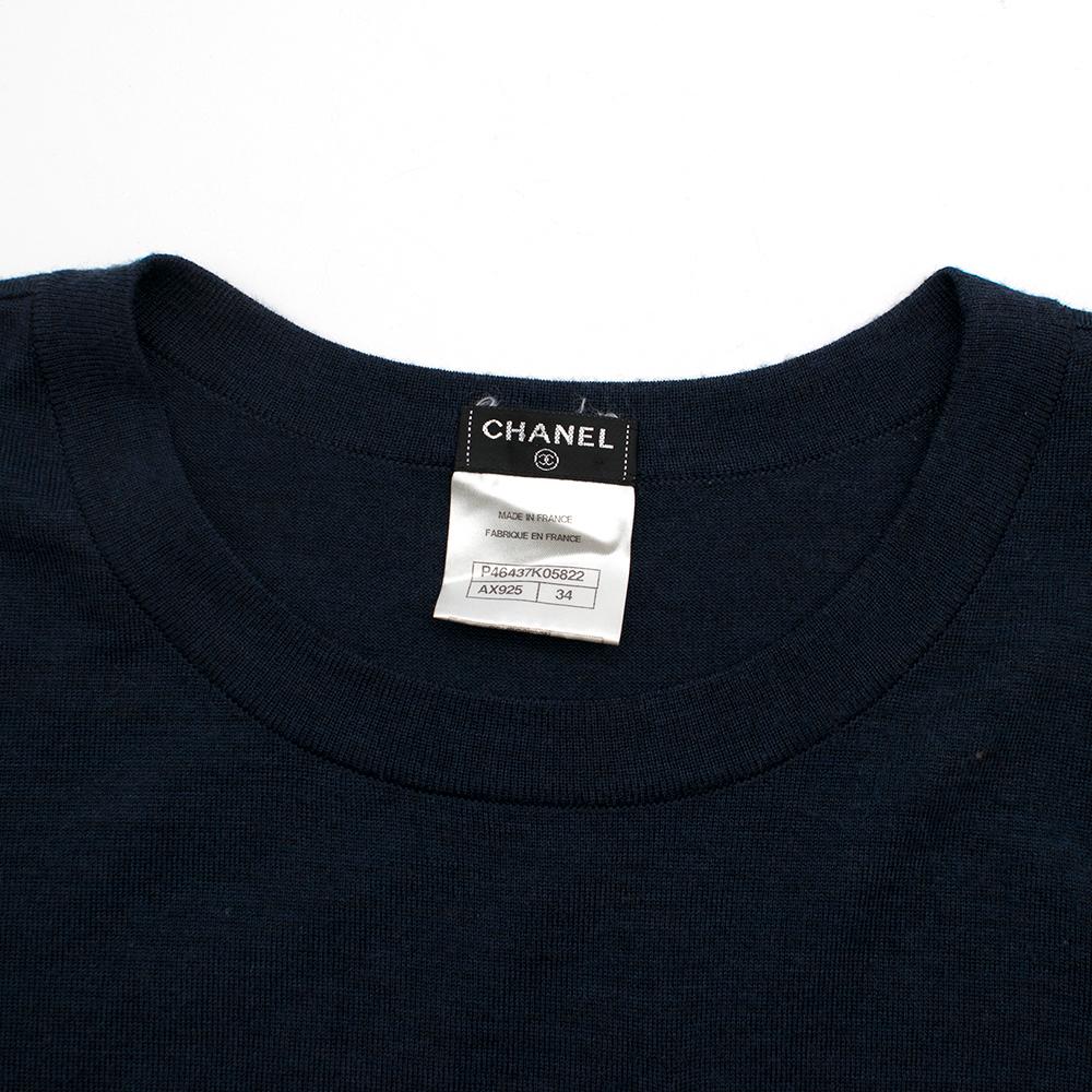 Black Chanel Navy Wool Jumper W/ CC Badge XS 34 FF