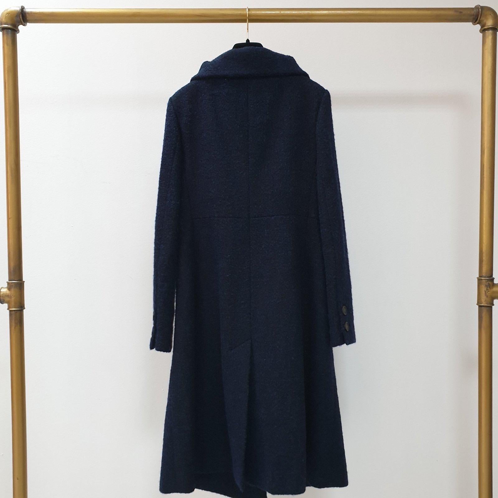 Women's Chanel Navy Wool Long Length CC Buttons Coat