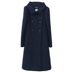 Chanel Navy Wool Long Length CC Buttons Coat