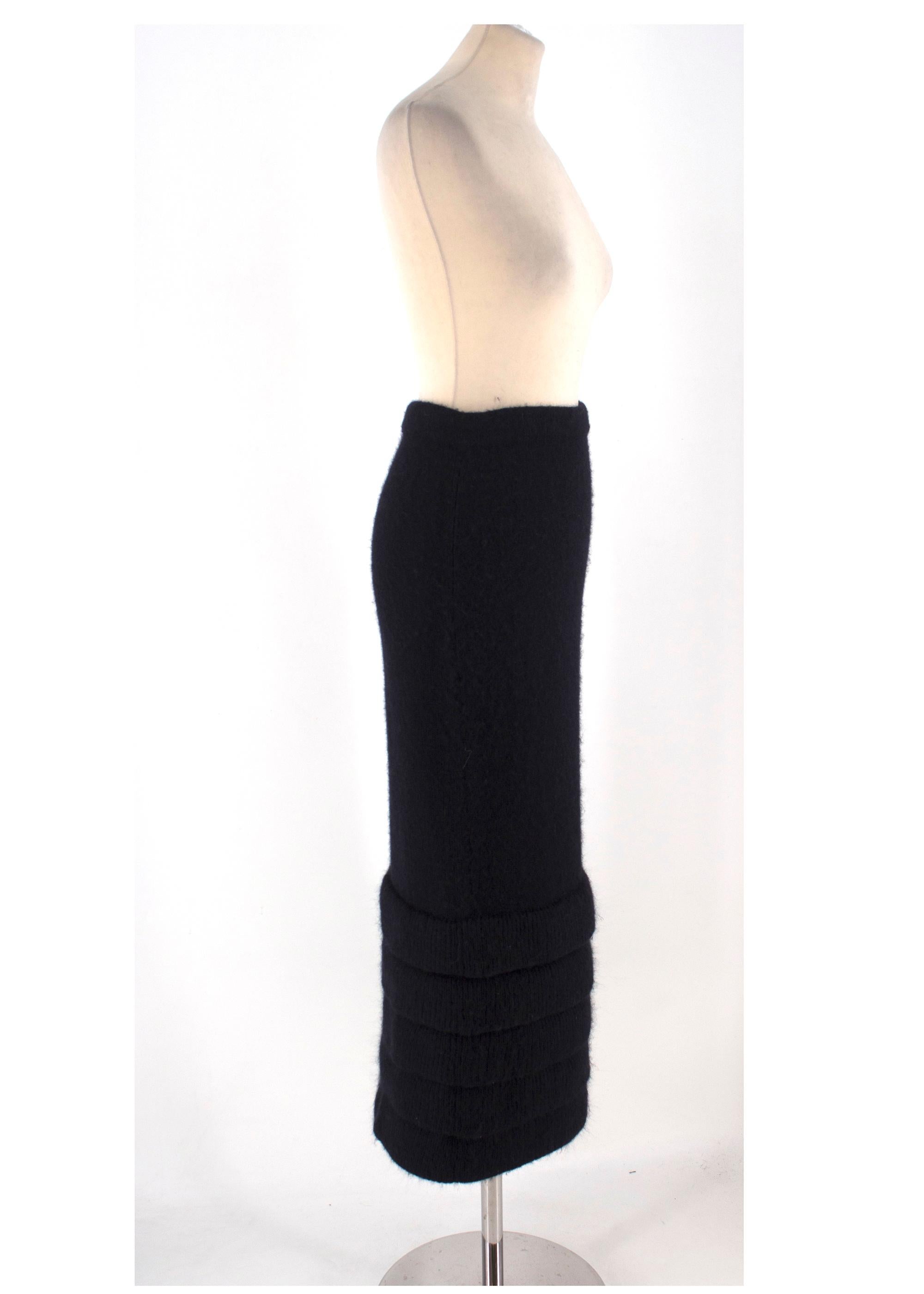 Black Chanel Navy Wool & Mohair Knit Maxi Skirt US 8 For Sale