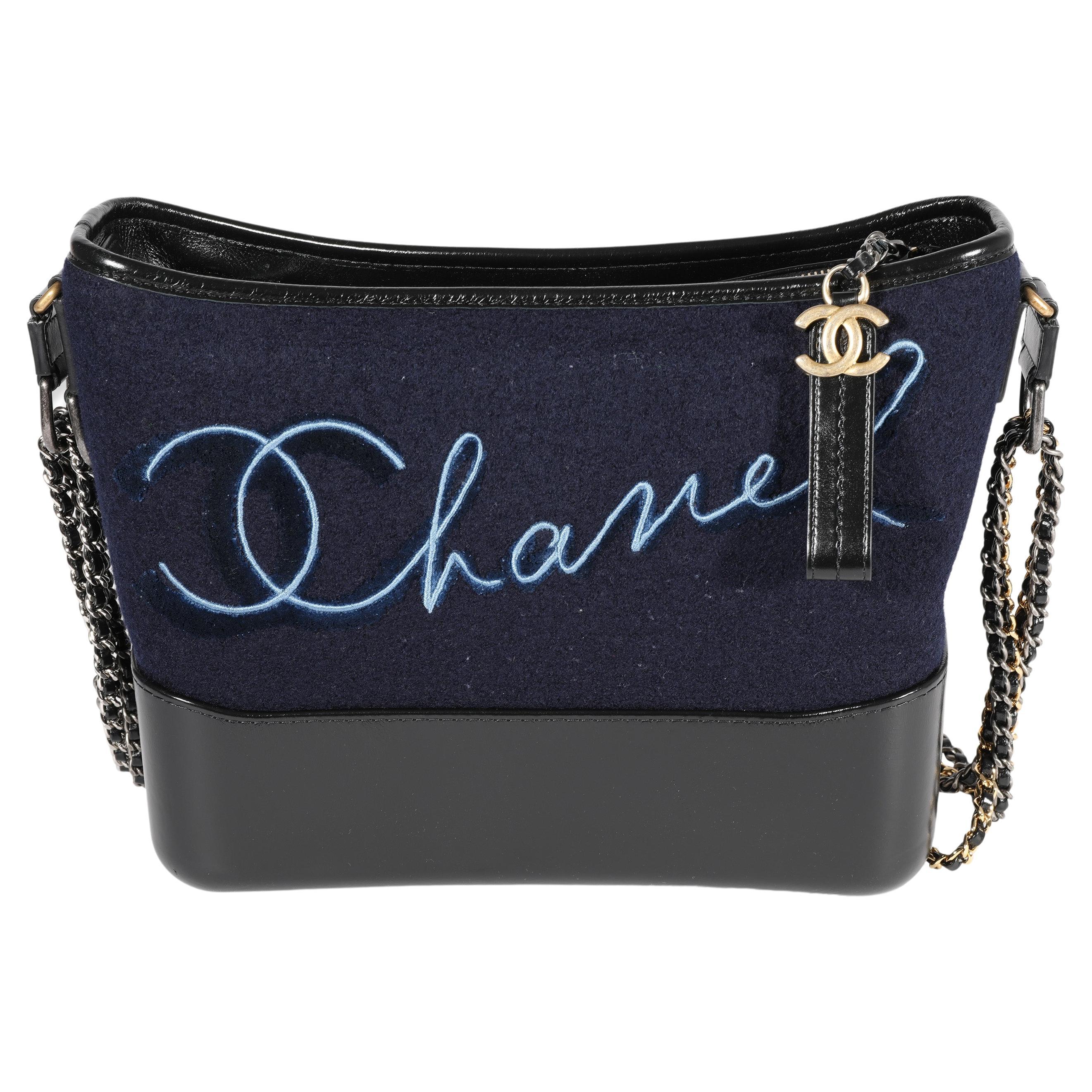 Chanel Navy Wool Paris-Hamburg Embroidered Large Gabrielle Hobo For Sale