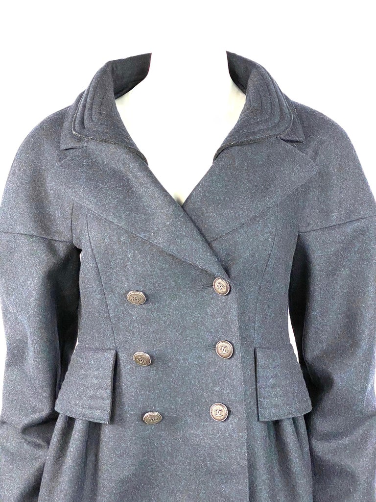 Chanel Navy Wool Short Length Coat Jacket w/ CC Buttons Size 40 For Sale at  1stDibs