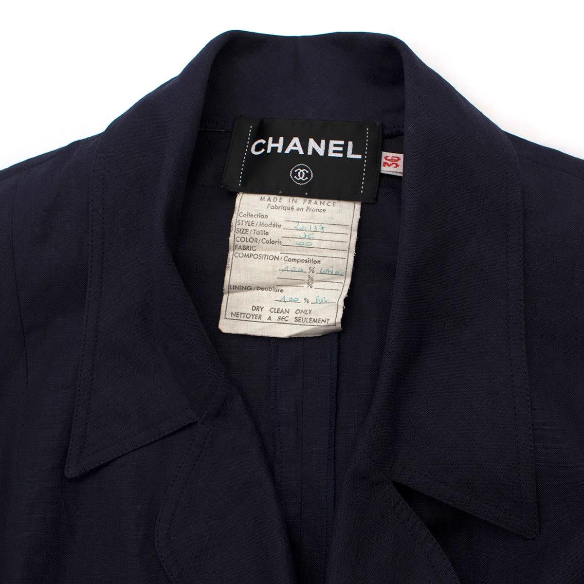 Black Chanel Navy Wool Short Sleeve Jacket - Size US 4 For Sale