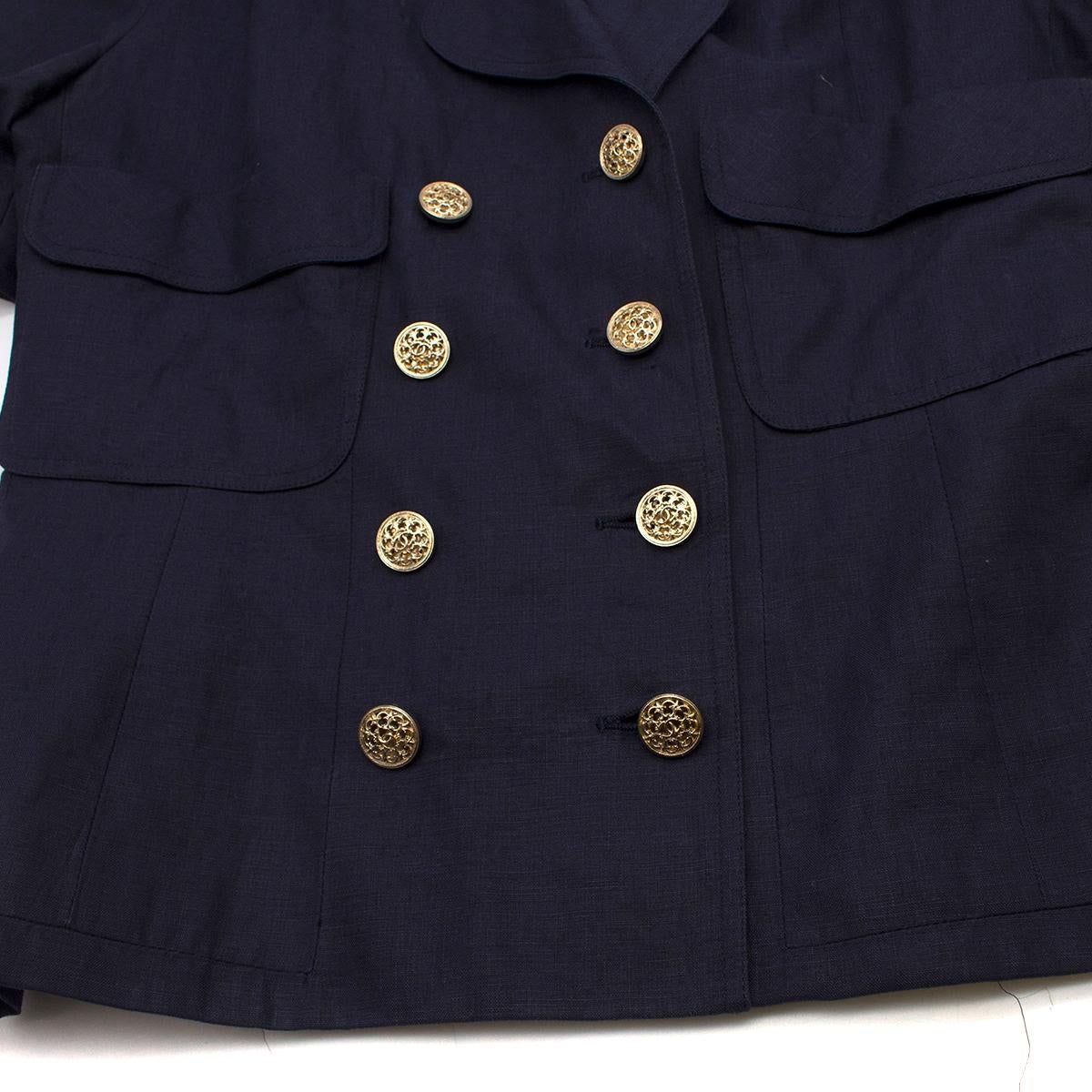 Chanel Navy Wool Short Sleeve Jacket - Size US 4 In Excellent Condition For Sale In London, GB