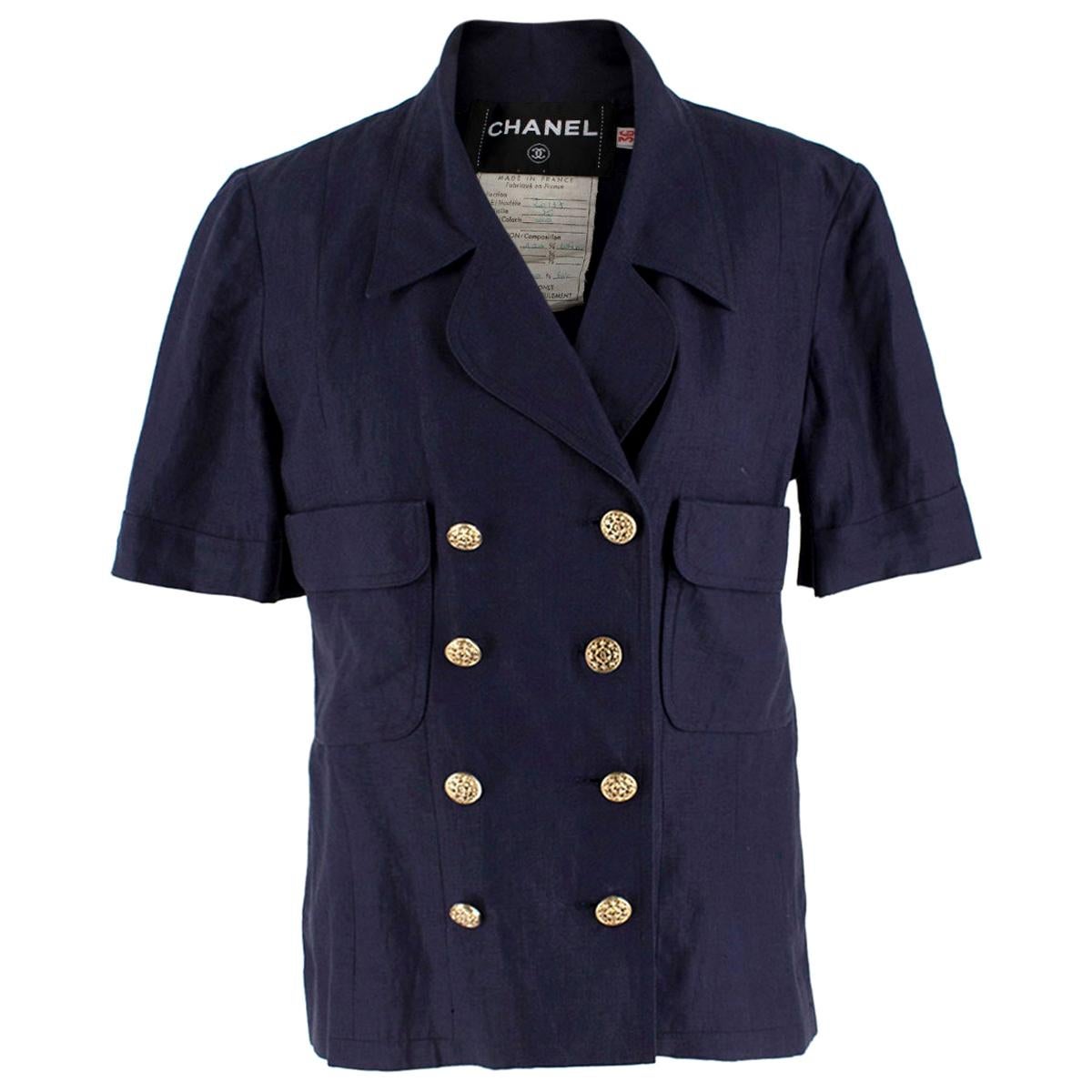 Chanel Navy Wool Short Sleeve Jacket 36 (FR)	 For Sale