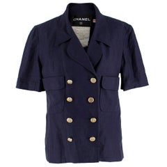 Chanel Navy Wool Short Sleeve Jacket - Size US 4