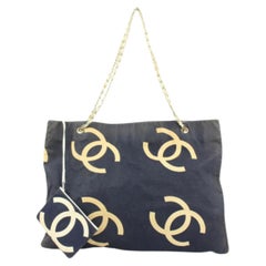 Chanel Navy x Beige Jumbo CC Chain Tote with Pouch 66c23s