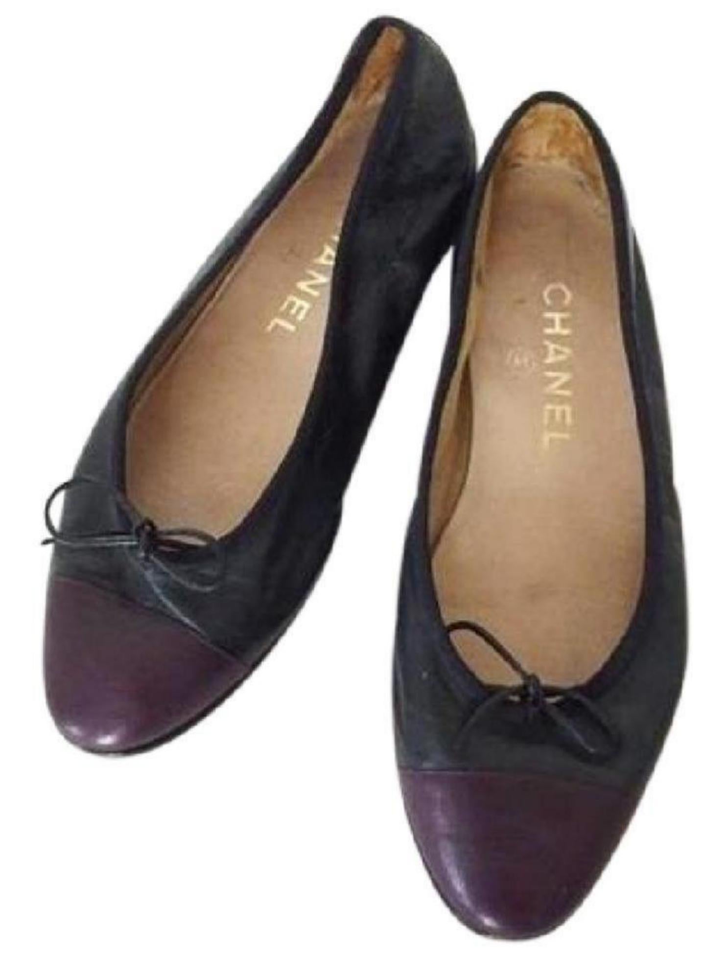 Chanel Navy X Purple Cc Cap Toe Ballerina 210568 Flats For Sale 2
