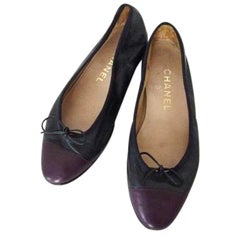 Chanel Navy X Purple Cc Cap Toe Ballerina 210568 Flats