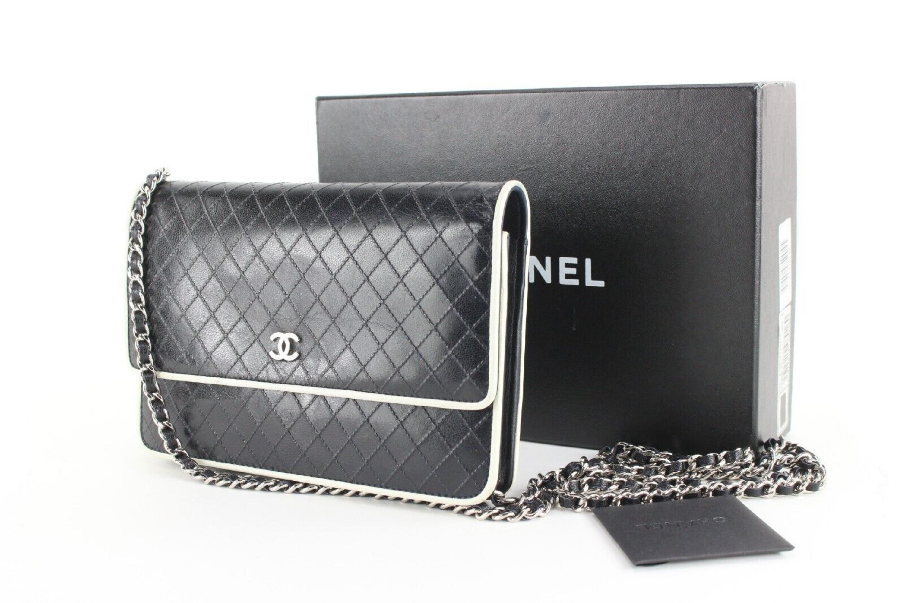 Chanel Navy x White Glazed Calfskin Wallet on Chain SHW WOC 3CJ1110 8