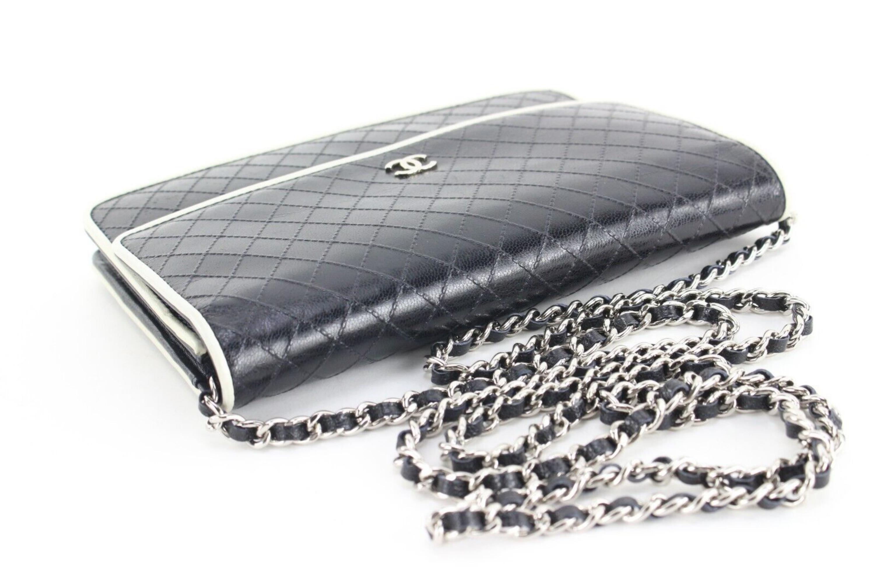 Chanel Navy x White Glazed Calfskin Wallet on Chain SHW WOC 3CJ1110 4