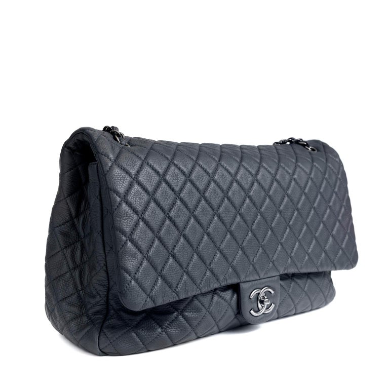 CHANEL Lambskin Stitched Duffle Travel Bag Black 1232644