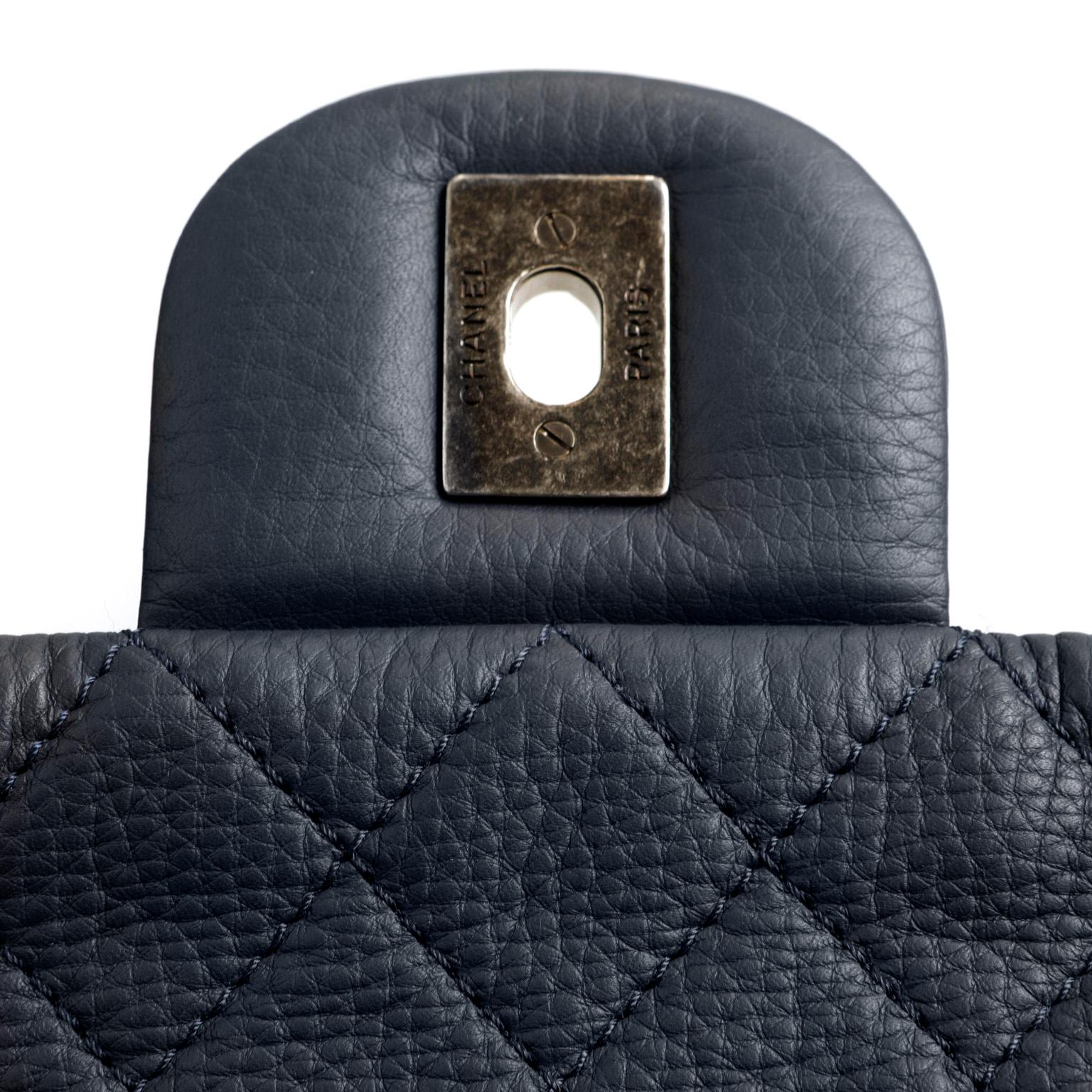 Black Chanel Navy XXL Classic Travel Flap Bag For Sale