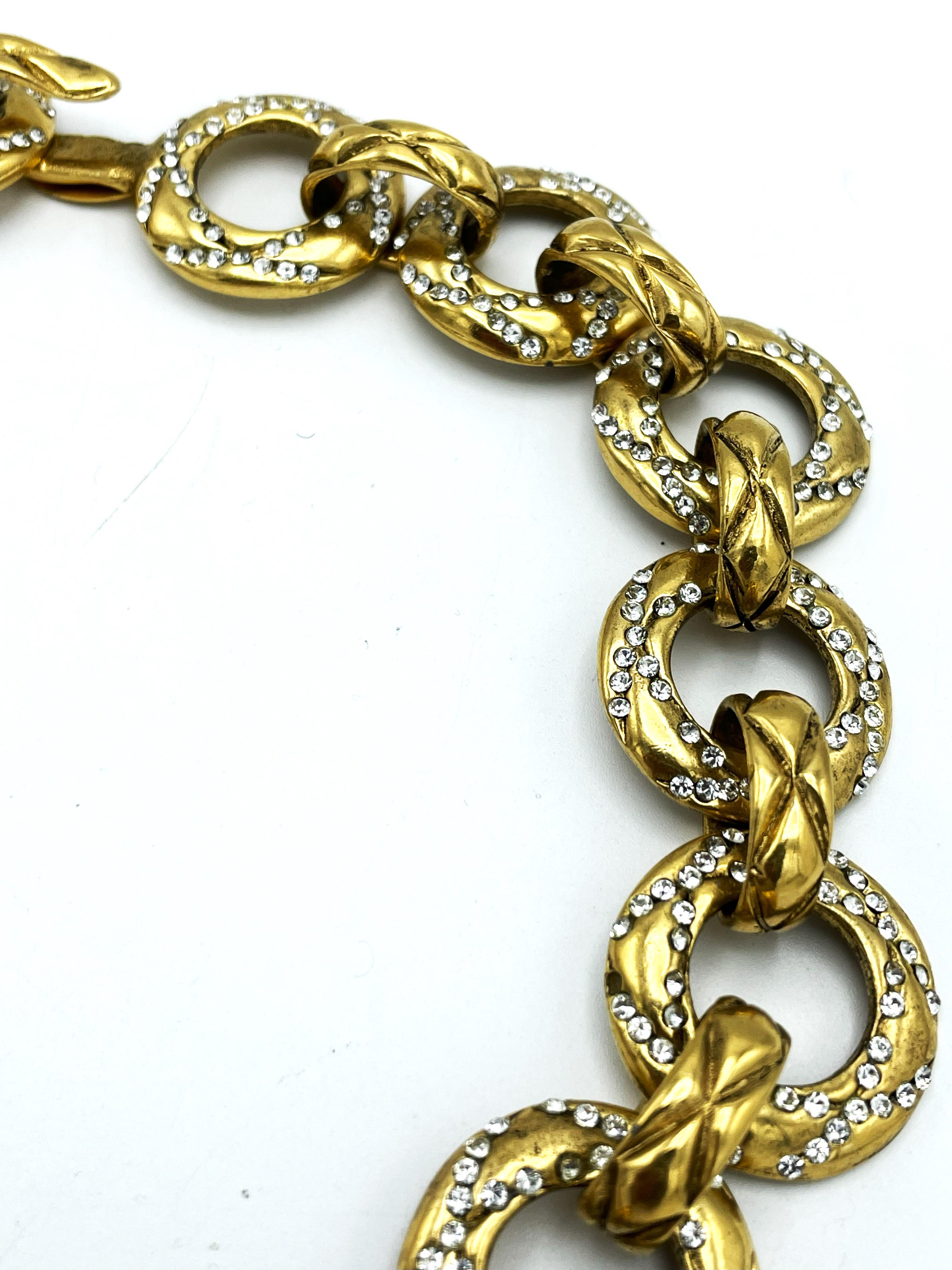 Round Cut CHANEL NECKLACE BY K. LAGERFELD & V. de CASTELLANE, Crystals, gold plated 1991  For Sale
