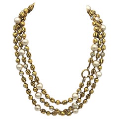 Collier Chanel de R. Goossens avec perles, 183 cm lang plaqué or, années 1970/80