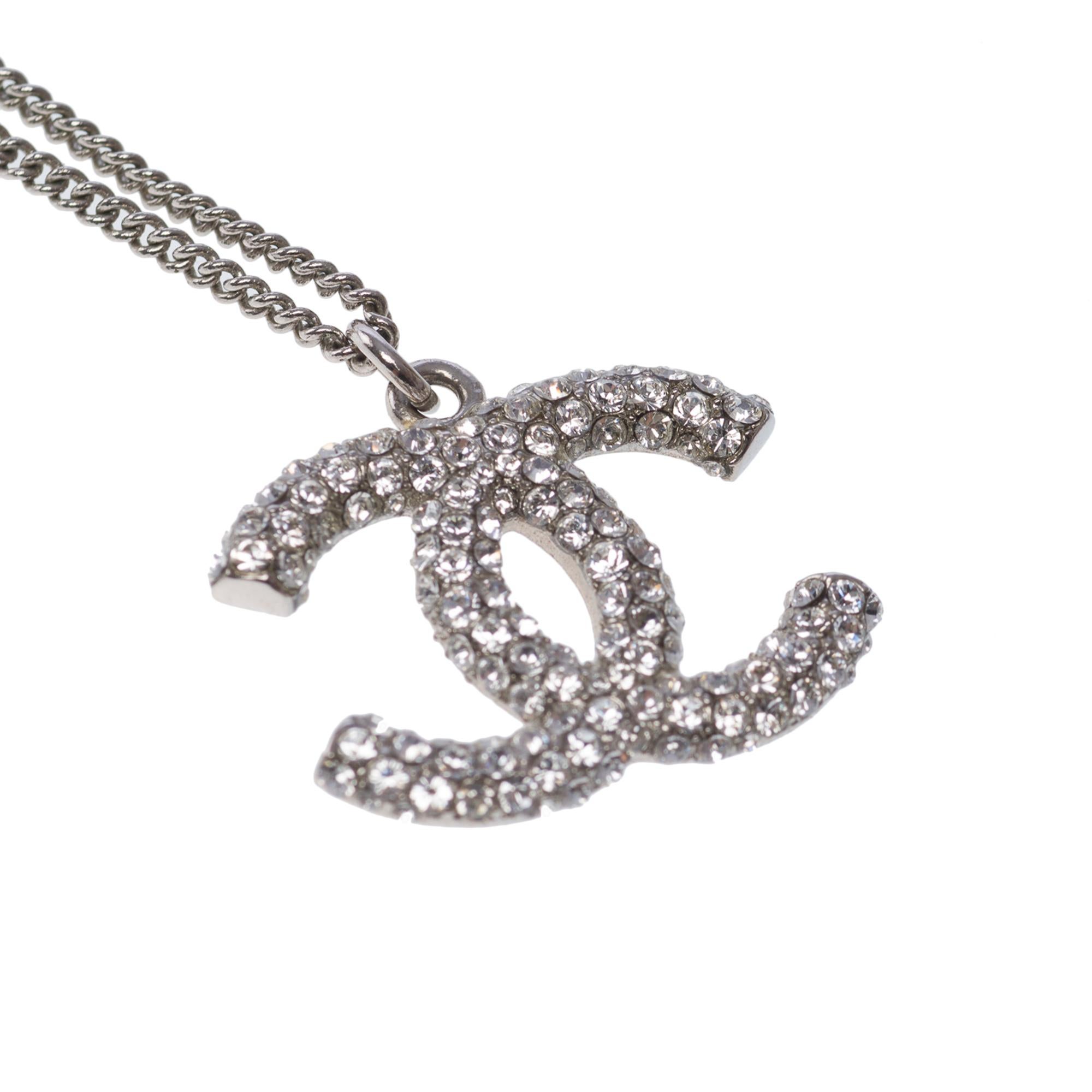 Contemporary  Chanel Necklace CC in silver color metal with crystal
