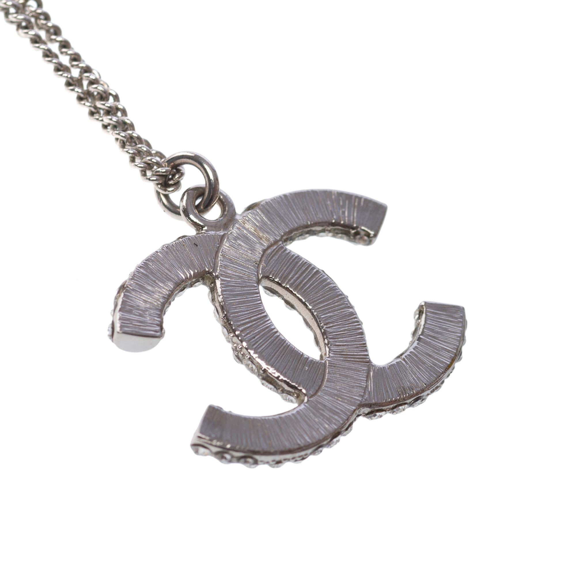 Uncut  Chanel Necklace CC in silver color metal with crystal