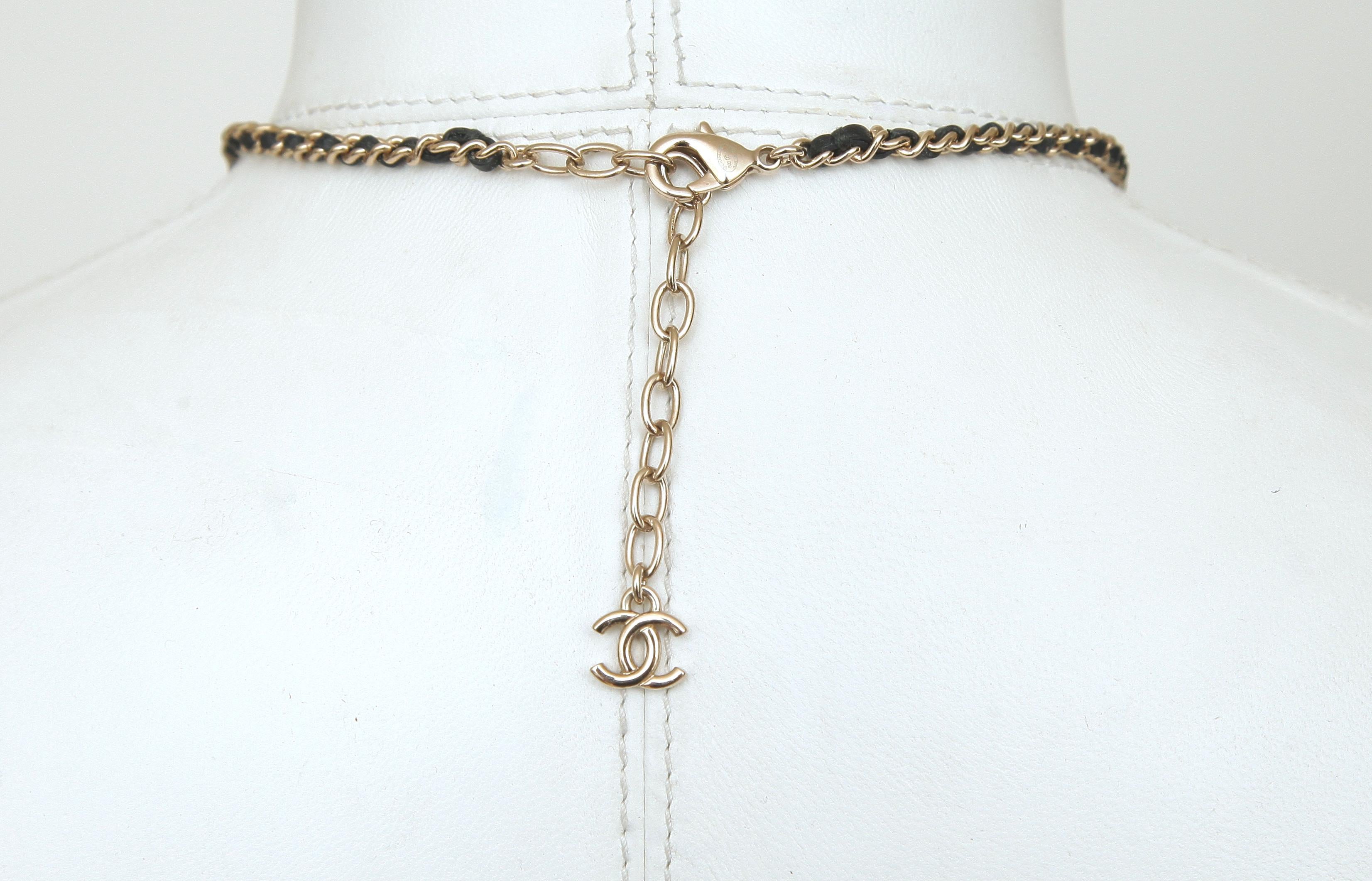 CHANEL Necklace Chain Black Flap Bag Resin Quilted Black Leather Gold HW 2023 1