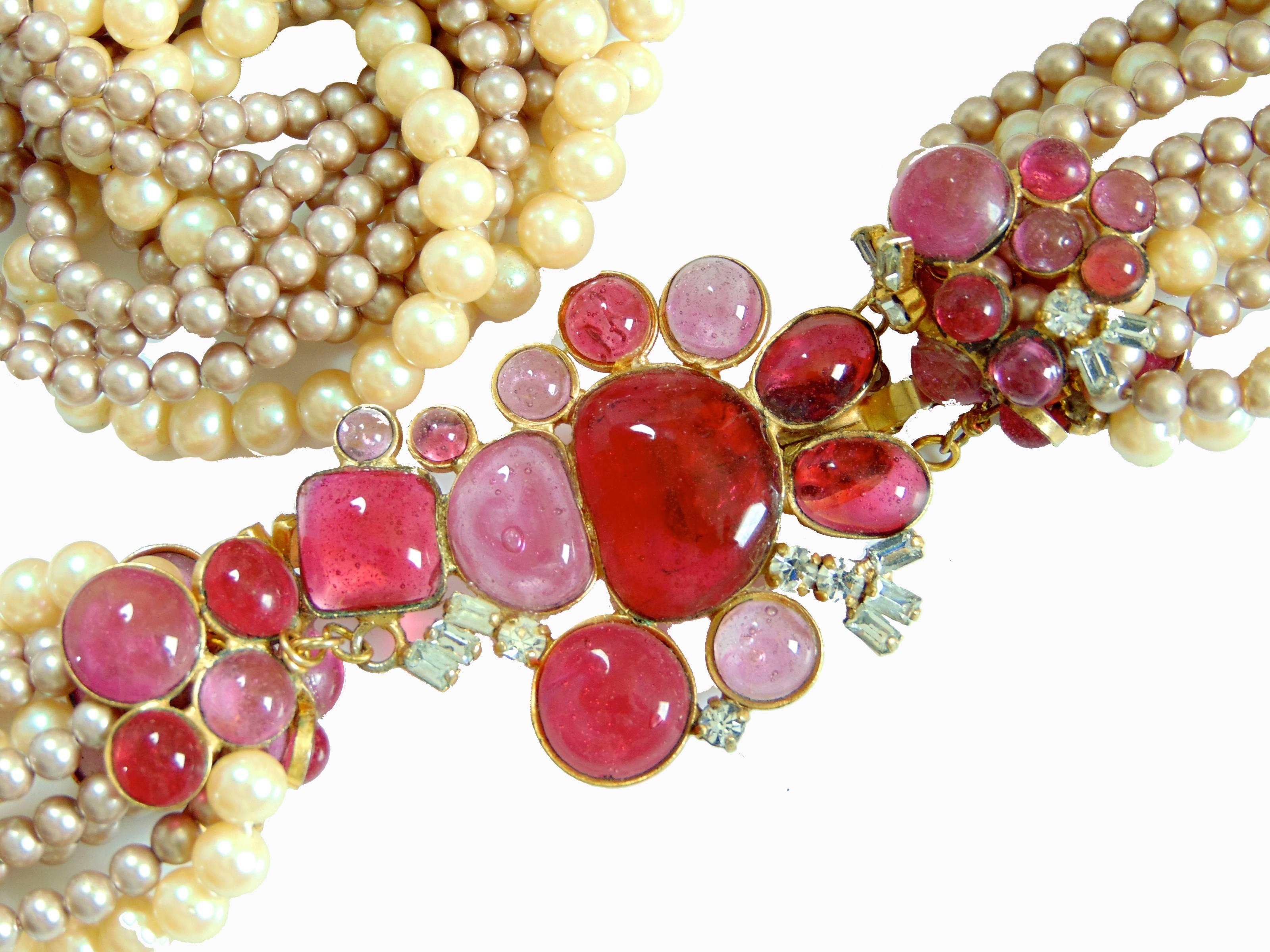 Chanel Necklace Faux Pearl Multistrand Poured Glass Camellia Accents Goossens  6