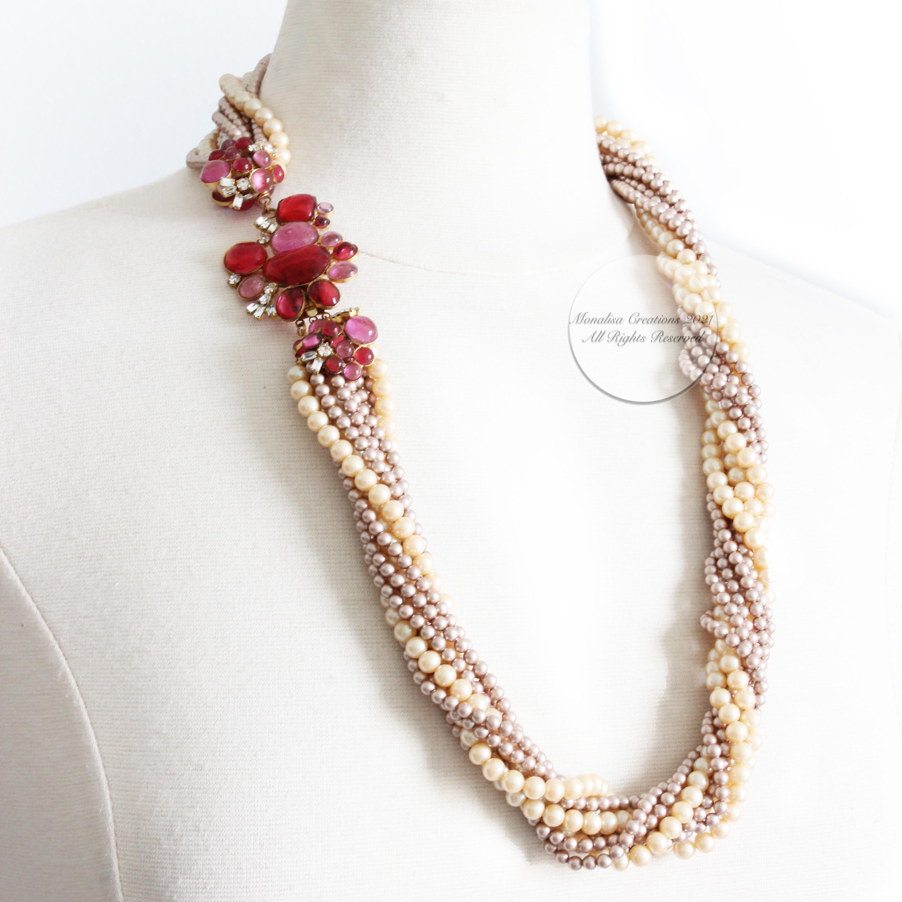 Baroque Chanel Necklace Faux Pearl Multistrand Poured Glass Camellia Accents Goossens 