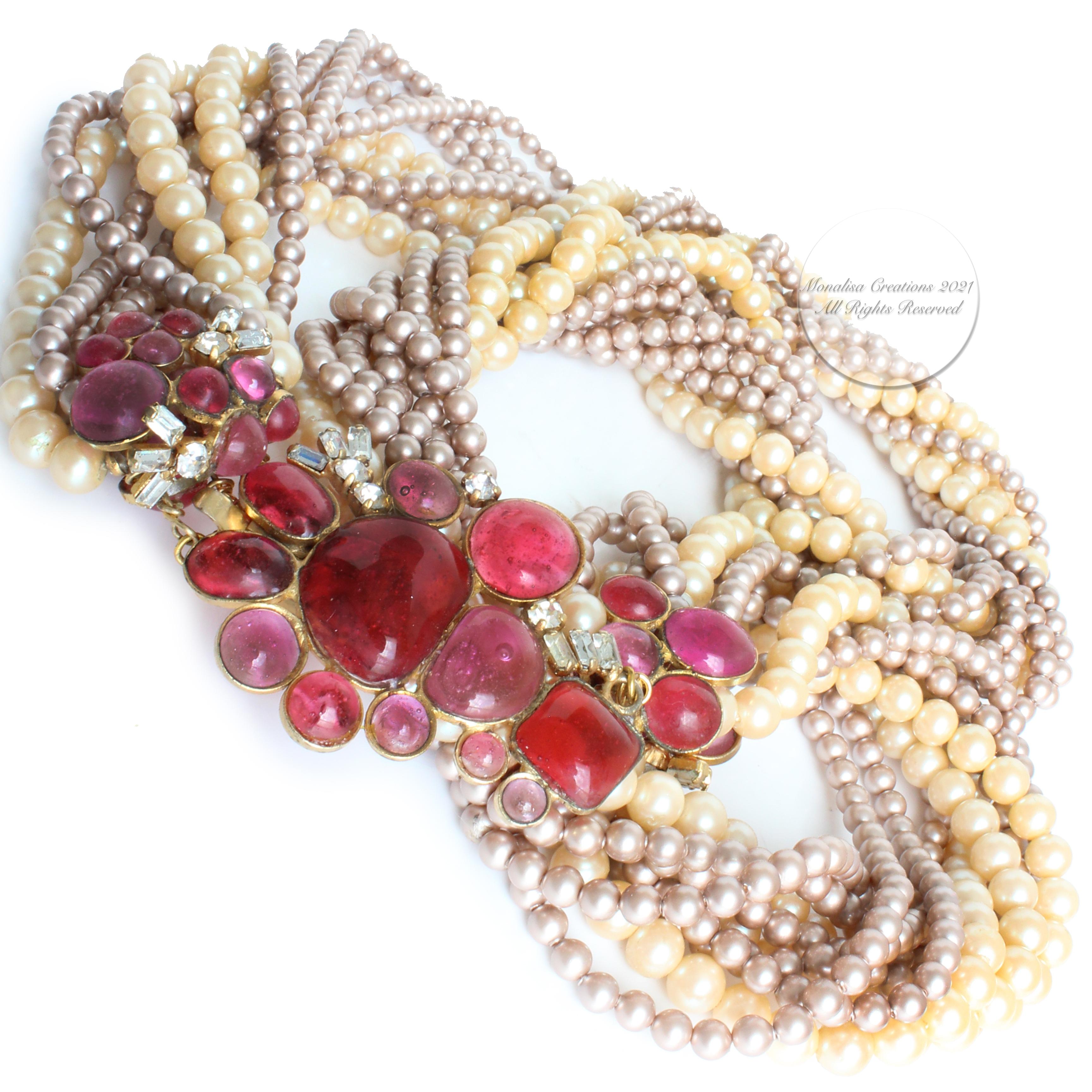 Women's Chanel Necklace Faux Pearl Multistrand Poured Glass Camellia Accents Goossens 