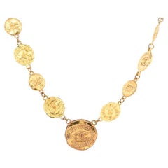 Chanel Necklace. Genuine CC CHANEL Round LOGO Coin Necklace. Disc Chain Necklace