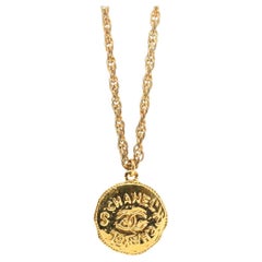 Chanel Halskette. Genuine CC CHANEL Runde LOGO Münze-Halskette. Scheibenmedaillon