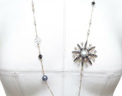 CHANEL Necklace Gold Blue White Crystals Starburst Pearls Charm Chain 2010