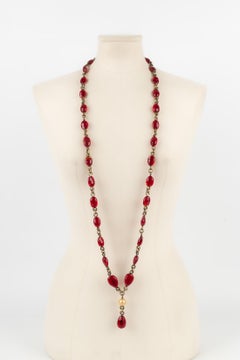Chanel necklace Haute Couture in Dark Golden Metal with Red Glass Pearls