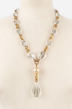 Chanel Necklace Haute Couture in Golden Metal with Transparent Glass Pearls