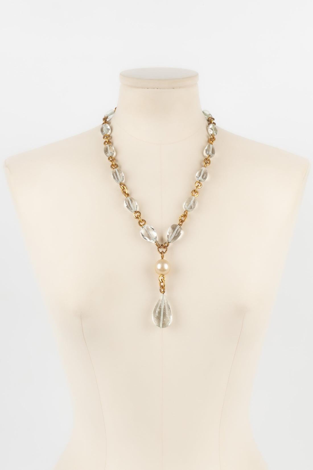 Chanel Necklace Haute Couture in Golden Metal with Transparent Glass Pearls In Good Condition For Sale In SAINT-OUEN-SUR-SEINE, FR